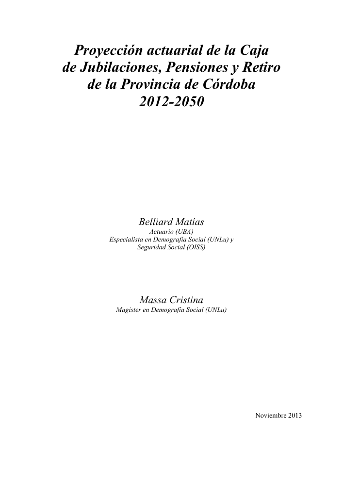 Portada original del estudio de proyección actuarial 2012–2050
