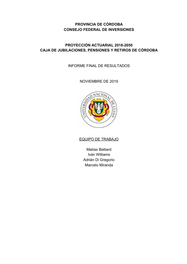Portada original del estudio de proyección actuarial 2018–2050